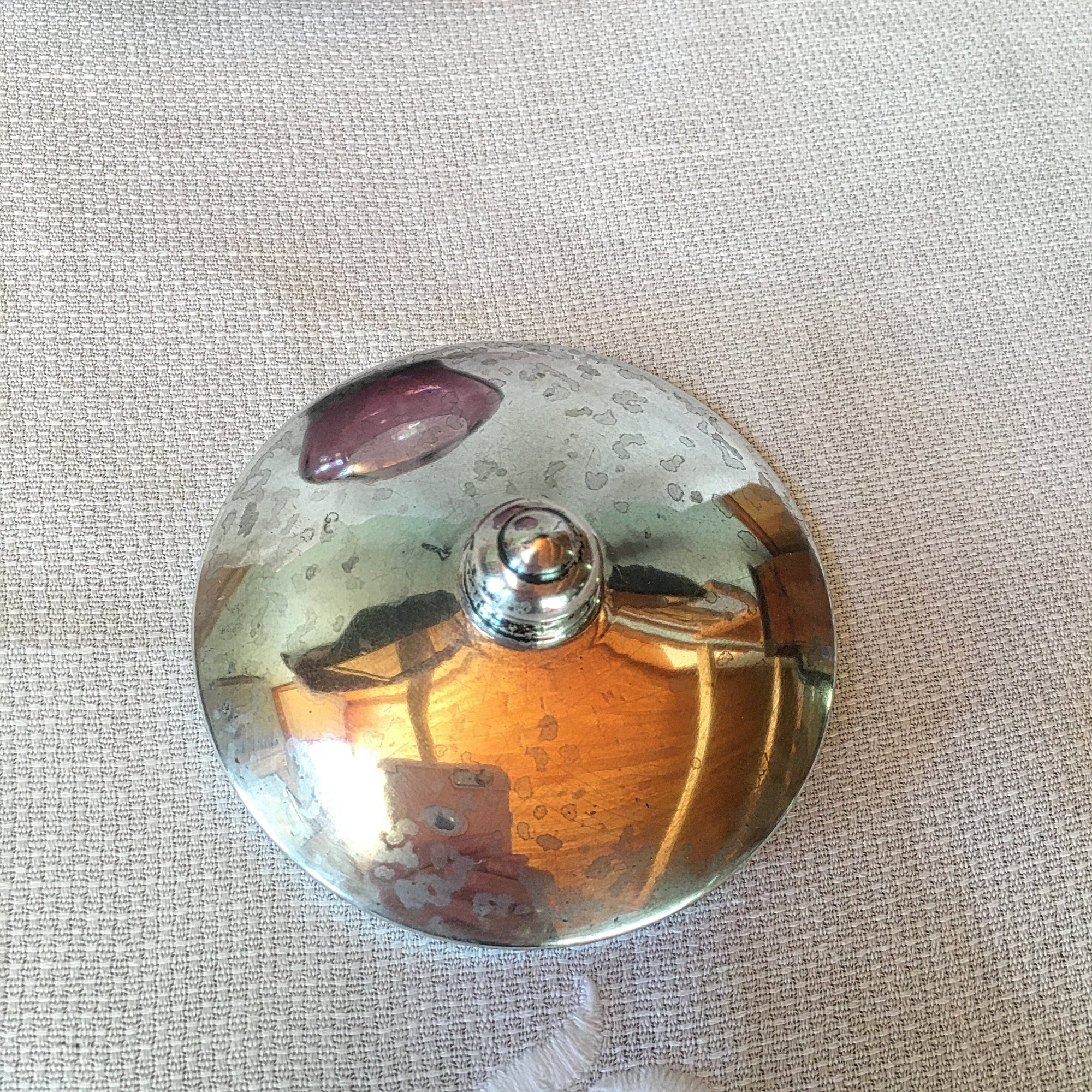 Antique Vanity Jar: Webster Sterling Silver Lid, Amethyst Glass, Early Art Deco