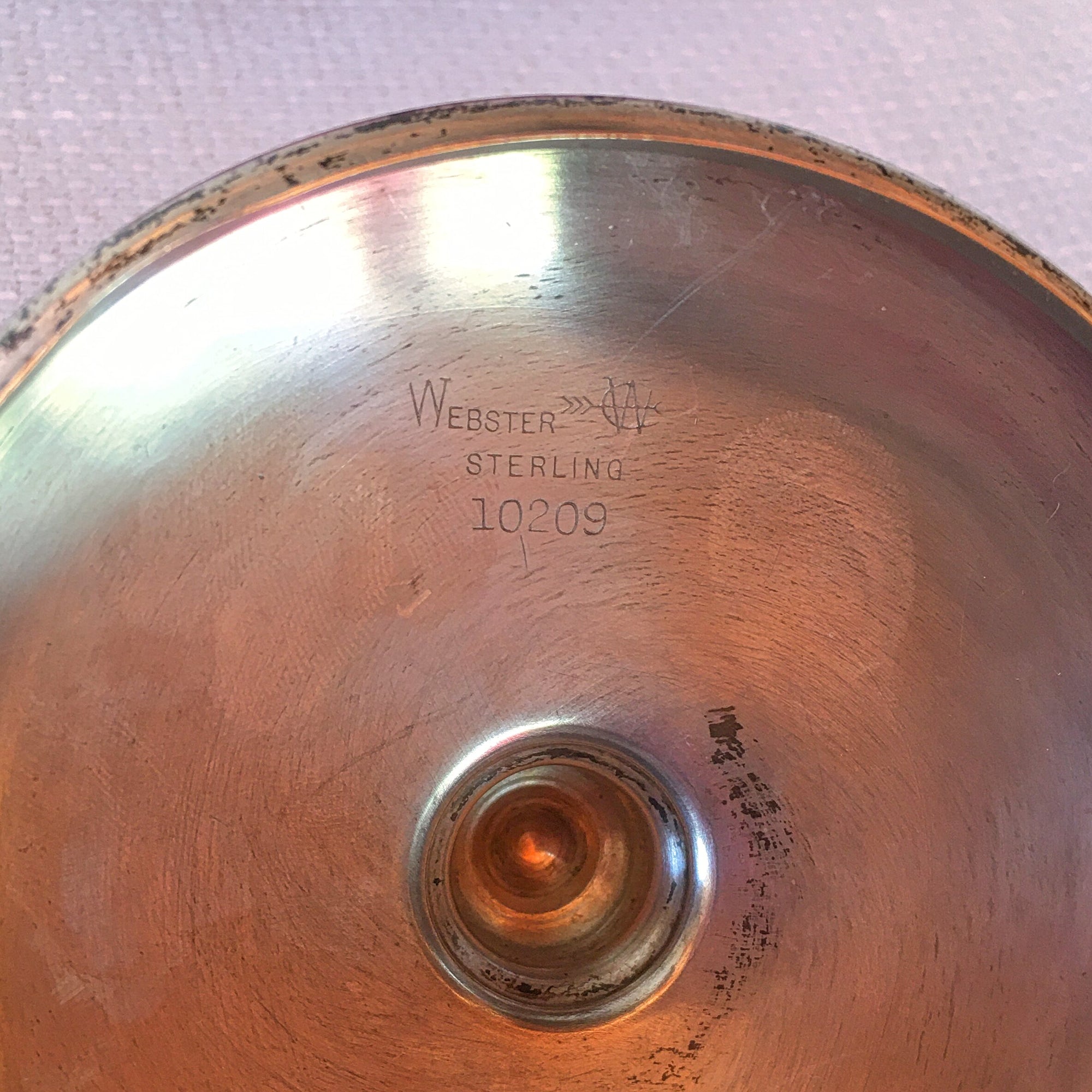 Antique Vanity Jar: Webster Sterling Silver Lid, Amethyst Glass, Early Art Deco