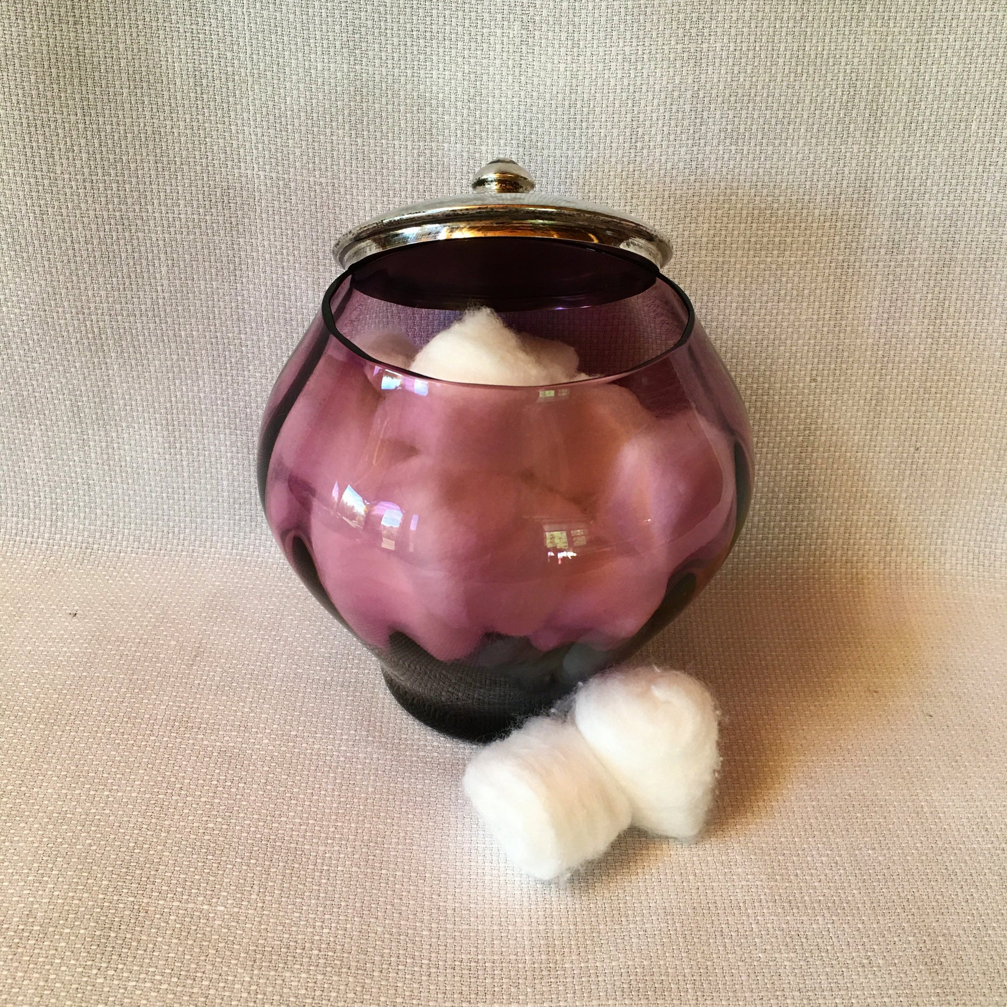 Antique Vanity Jar: Webster Sterling Silver Lid, Amethyst Glass, Early Art Deco