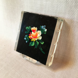 Vintage 1940's Lucite Compact: Ton-Ton, Hand Painted Floral Compact