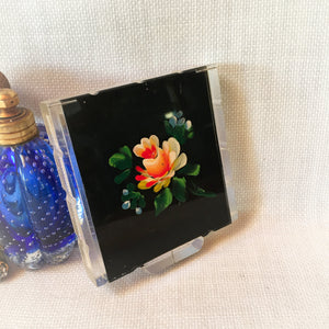 Vintage 1940's Lucite Compact: Ton-Ton, Hand Painted Floral Compact