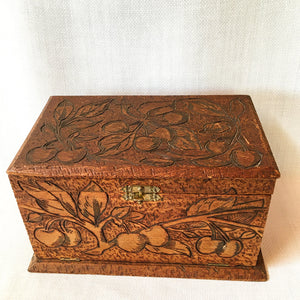 Antique 1900's Pyrography Wood Burning Kit, Cherry Design Box with Tools and Bottles