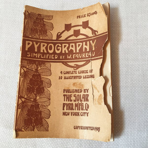 Antique 1900's Pyrography Wood Burning Kit, Cherry Design Box with Tools and Bottles