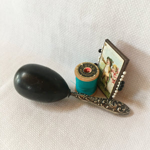 Victorian Era Sterling Silver and Ebony Sock Darner