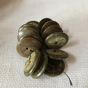 Vintage Button Collection in Blue Tin, Bakelite, Glass, Metal, Shell & More, c. 1930s–1950s