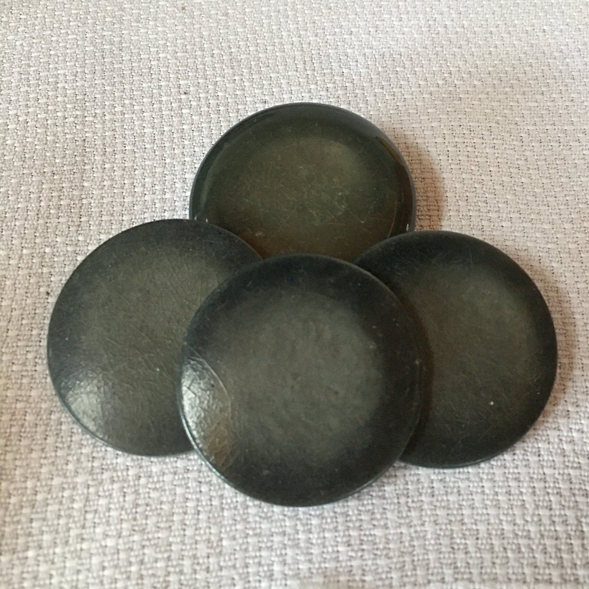 Vintage Button Collection in Blue Tin, Bakelite, Glass, Metal, Shell & More, c. 1930s–1950s