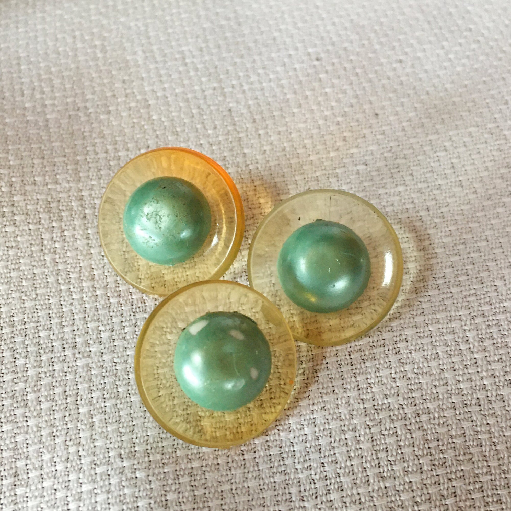 Vintage Button Collection in Blue Tin, Bakelite, Glass, Metal, Shell & More, c. 1930s–1950s