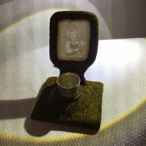 Victorian Velvet Thimble Holder with Lithophane Image and Webster Sterling Thimble