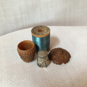 Late 1800's Coquilla Nut Thimble Holder with Webster Sterling Thimble