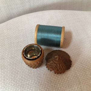 Late 1800's Coquilla Nut Thimble Holder with Webster Sterling Thimble