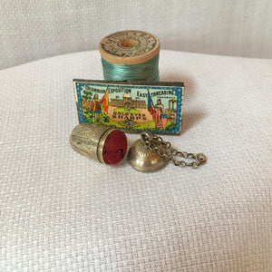 Victorian Era Chatelaine Sewing Thimble with Pin Cushion, Engraved SWB