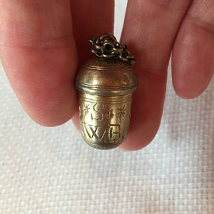 Victorian Era Chatelaine Sewing Thimble with Pin Cushion, Engraved SWB