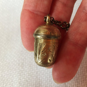 Victorian Era Chatelaine Sewing Thimble with Pin Cushion, Engraved SWB