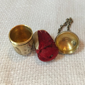 Victorian Era Chatelaine Sewing Thimble with Pin Cushion, Engraved SWB