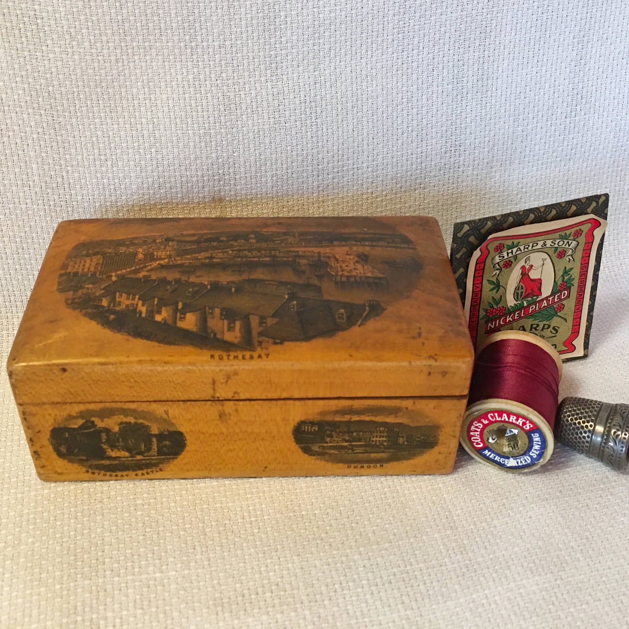 Mauchline Ware Clark’s Anchor Thread Box “Rothesay”