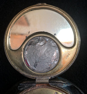 1920's Trio:  Whiting and Davis Enameled Purse, Silk Velvet Beaded Embellishment, and FMCO Compact
