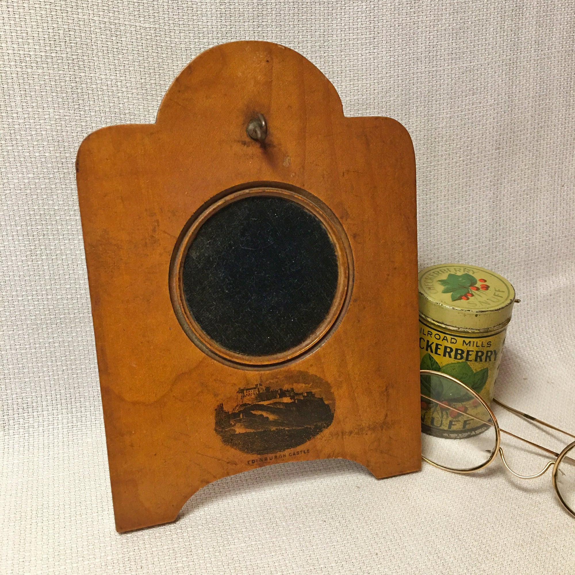 Mauchline Ware Pocket Watch Stand with Edinburgh Castle Transfer
