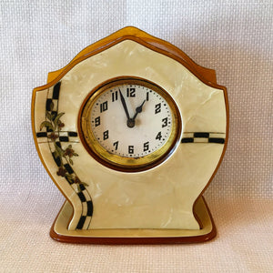 Art Deco Butterscotch Bakelite Mantel Clock c1930s