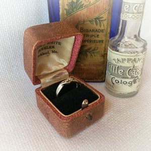 Antique Leather Ring Presentation Box Leon J. White Jeweler Rockland Maine c1900s