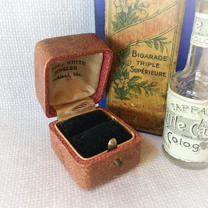 Antique Leather Ring Presentation Box Leon J. White Jeweler Rockland Maine c1900s