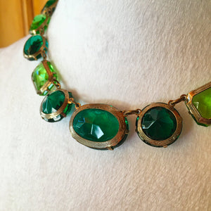 Vintage 1940's - 1950's Green Glass Stone Necklace Possible Sterling Settings