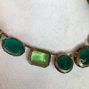 Vintage 1940's - 1950's Green Glass Stone Necklace Possible Sterling Settings