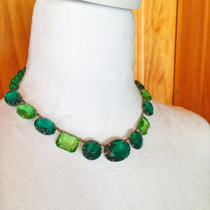Vintage 1940's - 1950's Green Glass Stone Necklace Possible Sterling Settings