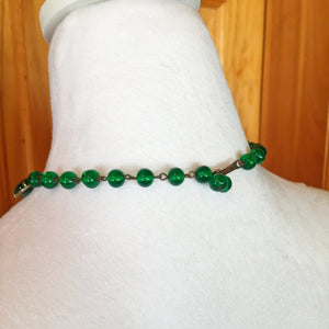 Vintage 1940's - 1950's Green Glass Stone Necklace Possible Sterling Settings