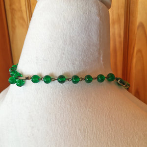 Vintage 1940's - 1950's Green Glass Stone Necklace Possible Sterling Settings