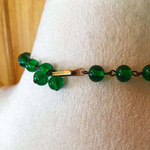 Vintage 1940's - 1950's Green Glass Stone Necklace Possible Sterling Settings