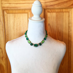 Vintage 1940's - 1950's Green Glass Stone Necklace Possible Sterling Settings