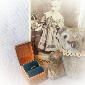 Antique 10K Gold Baby Ring with Original Ring Box, Engraved Band, Early 1900s