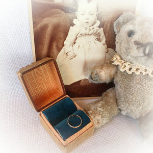 Antique 10K Gold Baby Ring with Original Ring Box, Engraved Band, Early 1900s