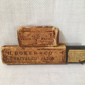 Antique H. Boker & Co Straight Razor with Original Box, Silver Inlay Handle