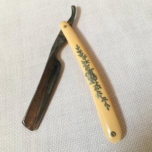 Antique H. Boker & Co Straight Razor with Original Box, Silver Inlay Handle