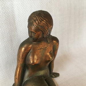 Vintage Art Deco Mermaid Sculpture, Bronze Tone, c.1920s–1930s