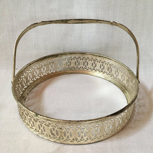 Antique Uranium Glass Divided Candy Dish with Silver Tone Basket, Swing Handle