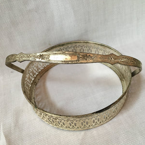 Antique Uranium Glass Divided Candy Dish with Silver Tone Basket, Swing Handle