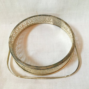 Antique Uranium Glass Divided Candy Dish with Silver Tone Basket, Swing Handle