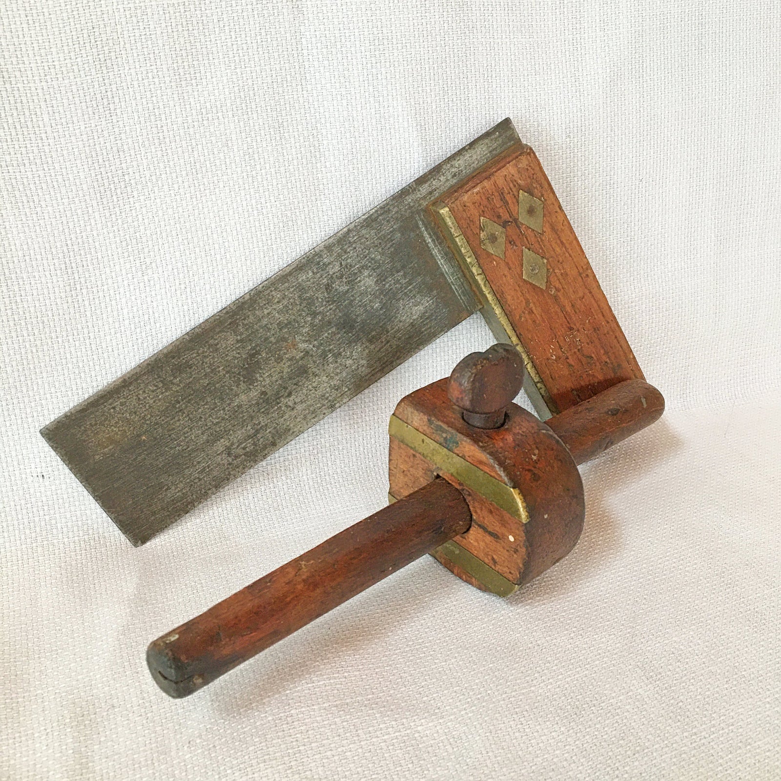 Antique Woodworking Tools, Scribe & Square with Brass Accents, 19th Century