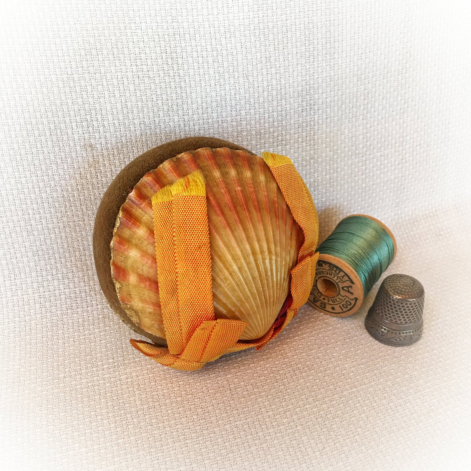 Handmade Shell Pin Cushion with Velvet Cushion