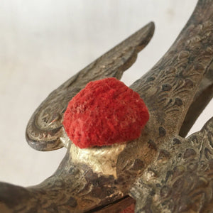 Victorian Silver Tone Sewing Bird Clamp with Original Pin Cushion