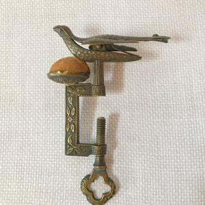 Small Victorian Sewing Bird Clamp with Original Velvet Pin Cushion