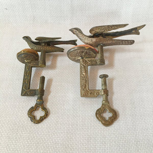 Small Victorian Sewing Bird Clamp with Original Velvet Pin Cushion