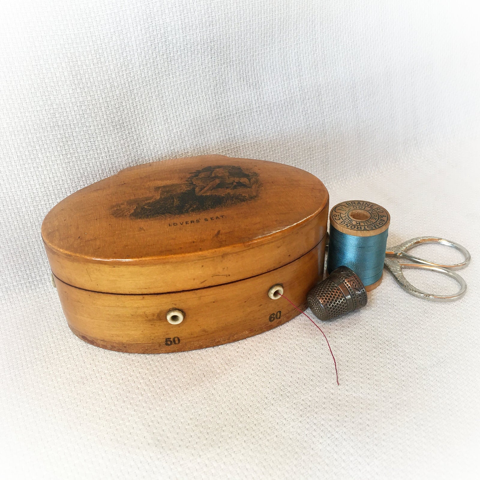 Mauchline Ware Spool Box Dated 1866, Lovers Seat Scotland, with Note of Provenance