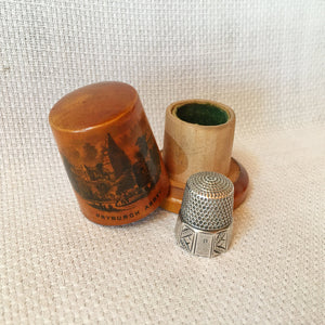 Mauchline Ware Thimble Holder with Sterling Silver Thimble, Dryburgh Abbey
