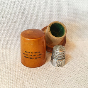 Mauchline Ware Thimble Holder with Sterling Silver Thimble, Dryburgh Abbey