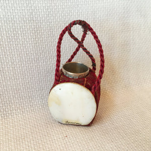 Early 1900's Mother of Pearl and Velvet "Remember Me" Thimble Holder with Sterling Silver Thimble
