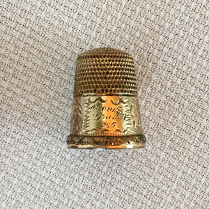 Simons Bros. Gold Thimble, Dated 1915, Size 8 with Leather Silk Lined Case
