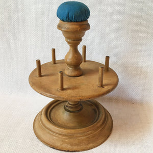 Vintage Wooden Spool Holder with Pin Cushion